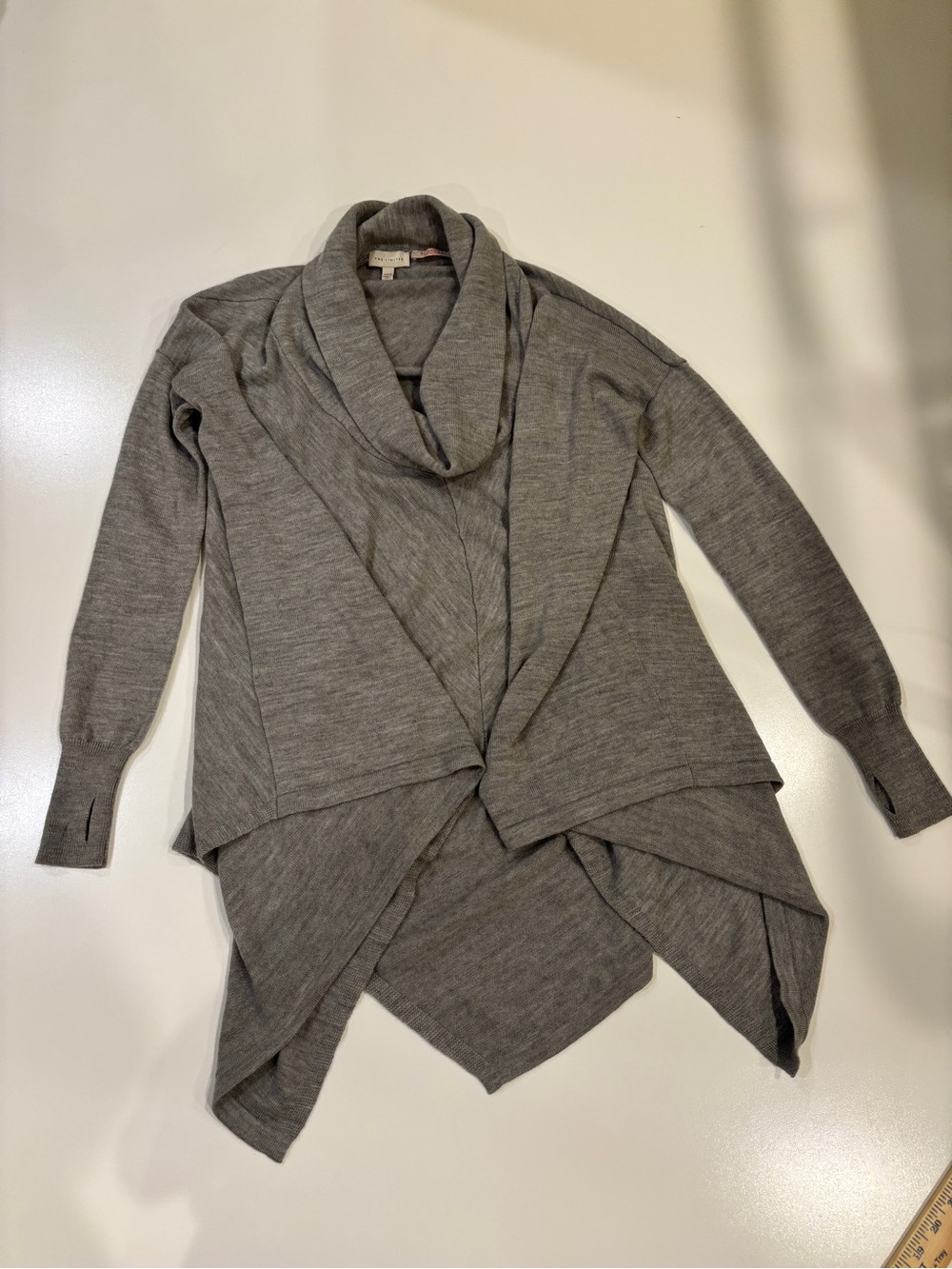 Women’s XS Wool blend Gray Draped Cowl Neck Asymmetrical Hem Sweater Lagan Look